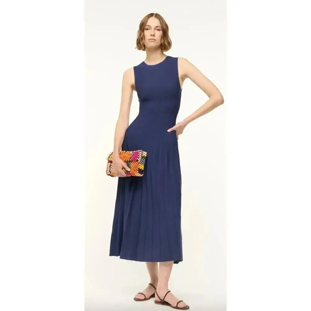 staud elyse pleated midi dress STAUD | Dresses | Staud Navy Blue Pleated Midi Elyse Dress Size Xs